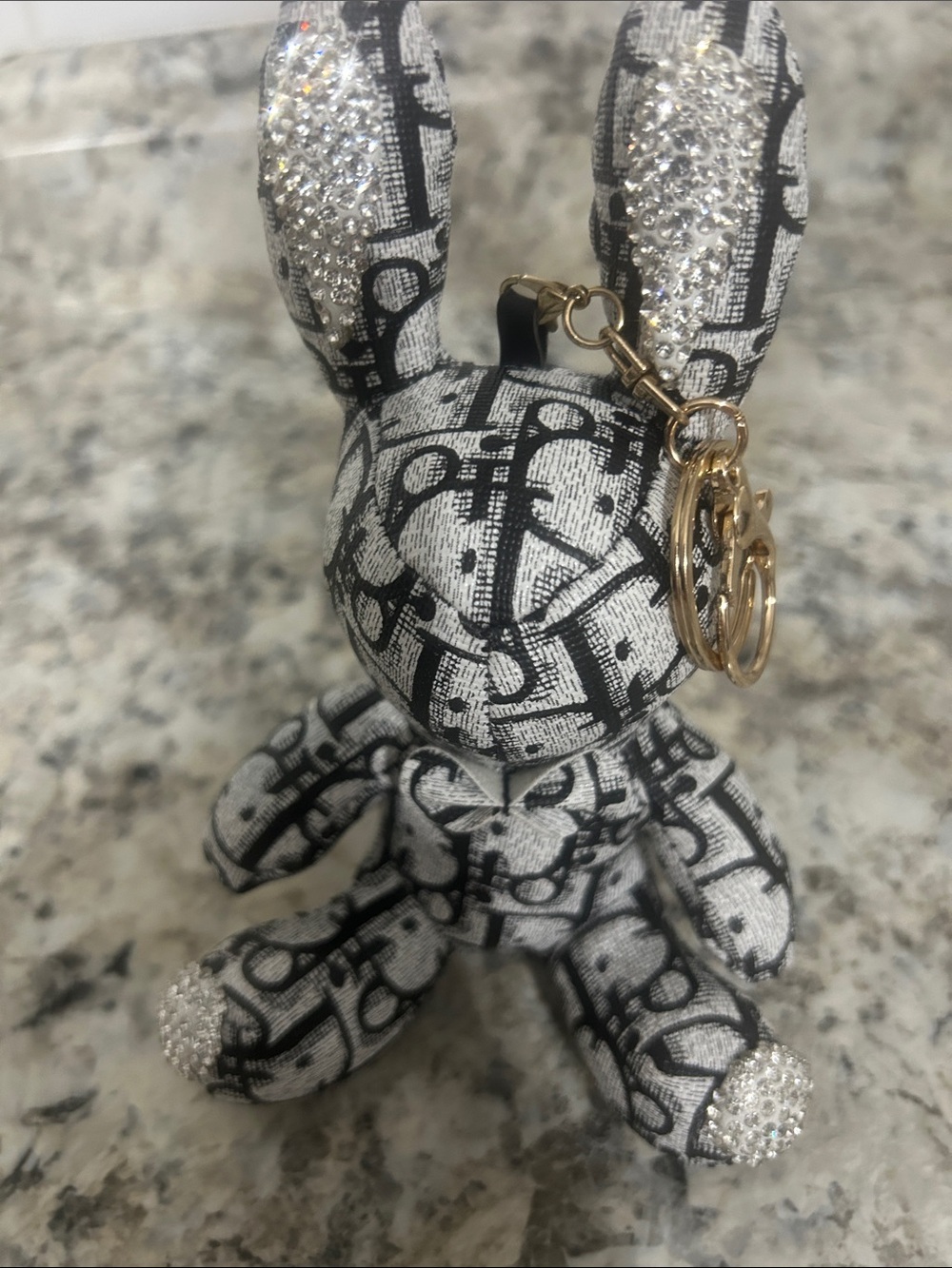Designer-Inspired Black & White Bunny Keychain purse charm.